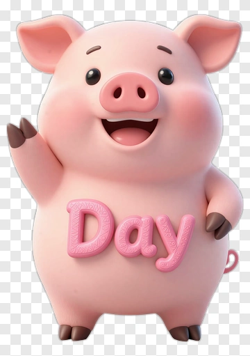 Cartoon Pig With Day Text PNG