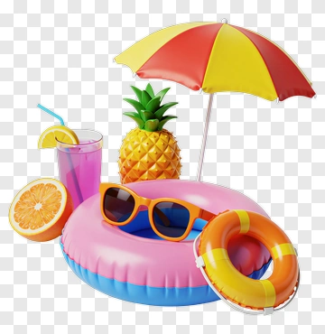 Colorful Pool Float With Drinks And Pineapple PNG