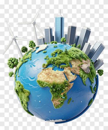 3D Earth With Wind Turbines And Cityscape PNG