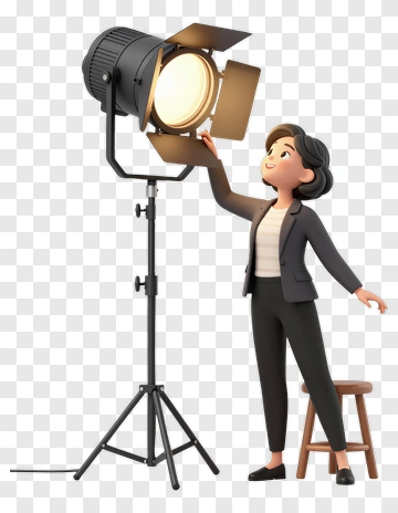 3D Woman Adjusting A Studio Light PNG