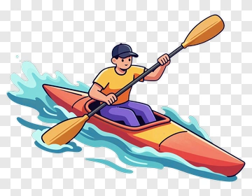 Cartoon Kayaker Paddling In Water PNG