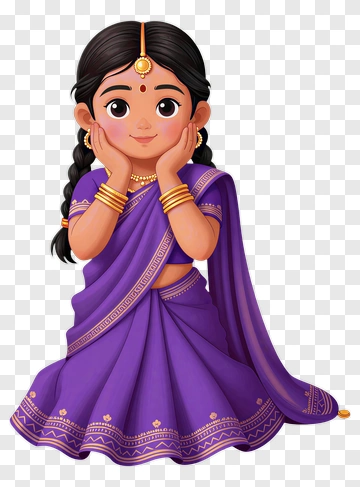 Cartoon Girl In Purple Saree PNG