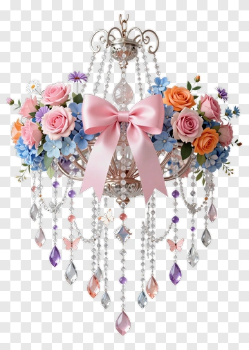 Floral Chandelier With Pink Bow PNG