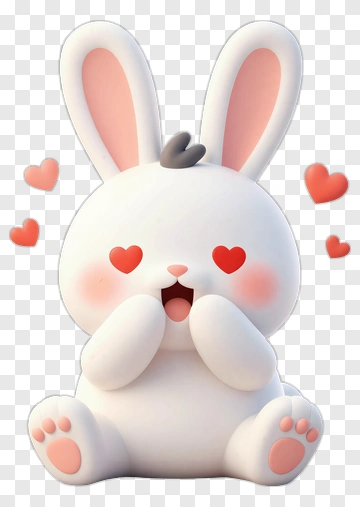 Cartoon Rabbit With Hearts PNG
