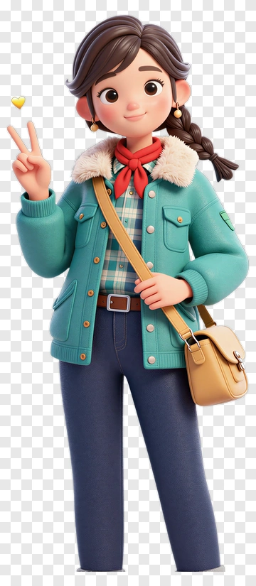 Cartoon Woman Posing With Peace Sign PNG