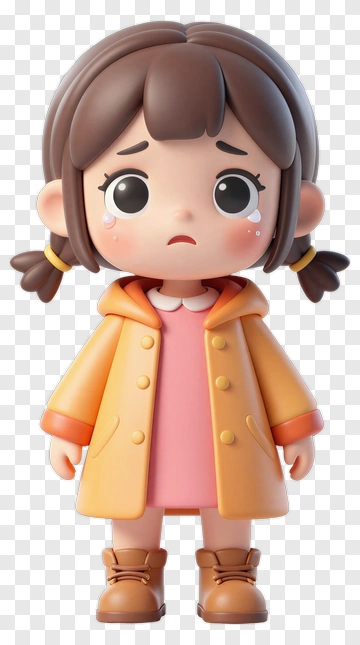 Cartoon Girl In Orange Raincoat Looking Sad PNG