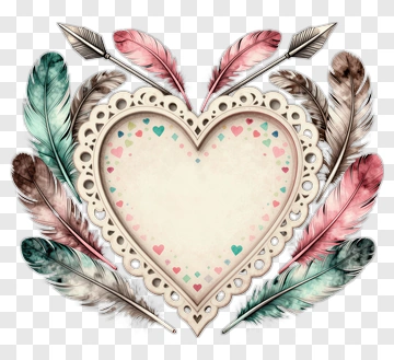 Heart Frame With Colorful Feathers PNG