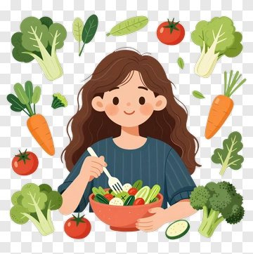 Girl Eating A Salad With Fresh Vegetables PNG
