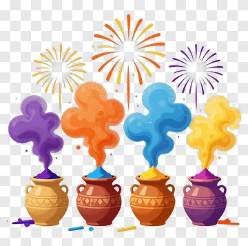 Colorful Pots With Smoke And Fireworks PNG