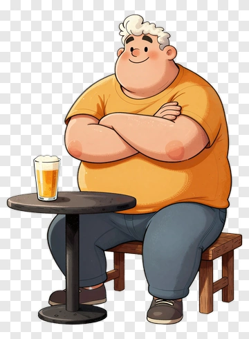 Cartoon Man Sitting At A Table With A Beer PNG