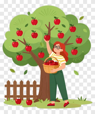 Girl Picking Apples From A Tree PNG
