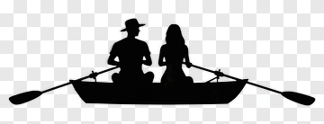 Silhouette Couple Rowing In A Boat PNG