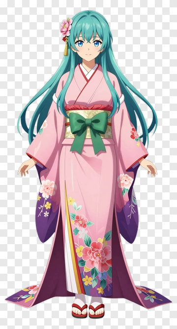 Anime Character In Pink Kimono PNG
