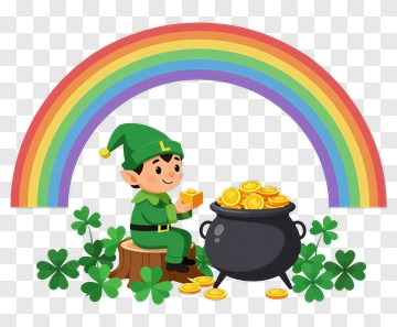 Cartoon Leprechaun With A Pot Of Gold Under A Rainbow PNG