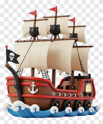 Cartoon Pirate Ship With Sails And Anchor PNG