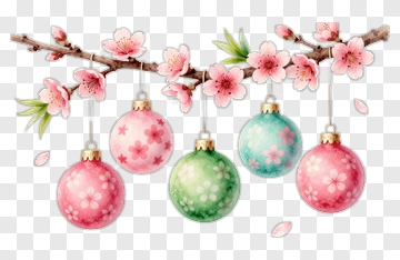 Decorative Ornaments Hanging From Blossom Branch PNG