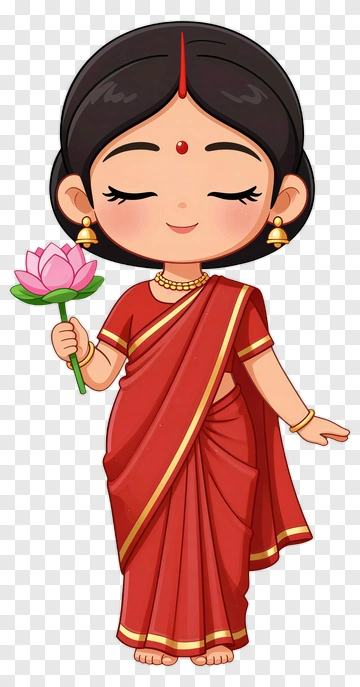 Cartoon Girl Holding A Lotus Flower PNG