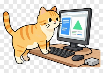 Cartoon Cat At Computer PNG