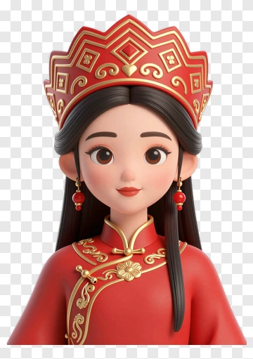3D Chinese Woman In Traditional Red Dress PNG