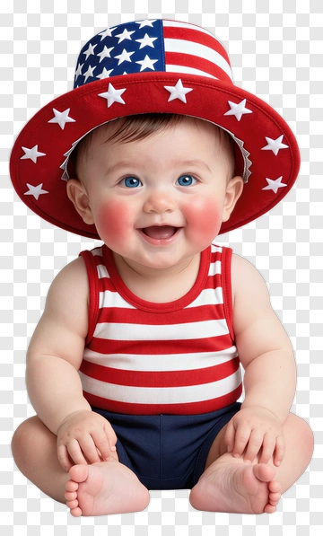 Happy Baby In Patriotic Outfit With Star-Spangled Hat PNG