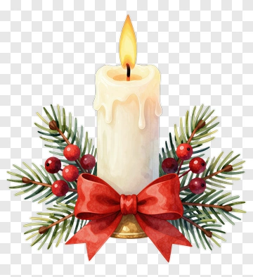 Christmas Candle With Pine And Berries PNG