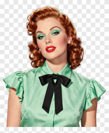Vintage Woman With Curly Hair And Green Blouse PNG