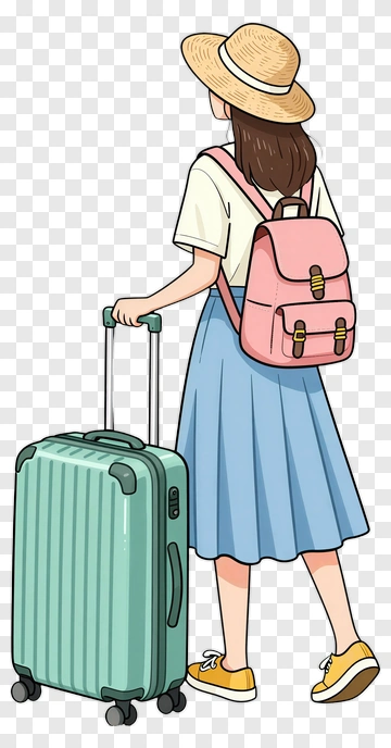 Woman Traveling With A Suitcase And Backpack PNG