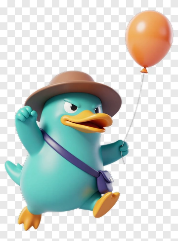 3D Cartoon Duck Holding An Orange Balloon PNG