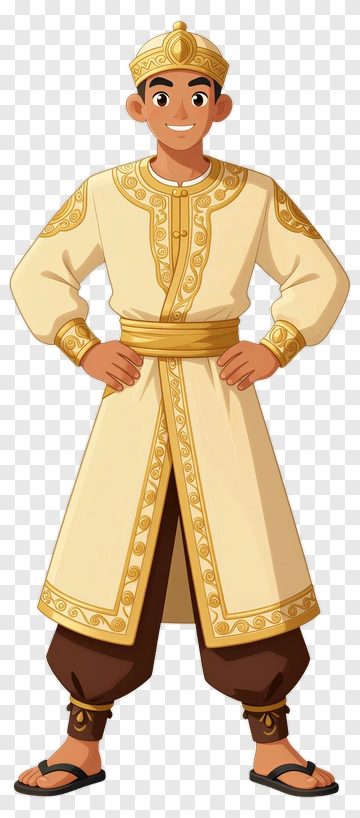 Cartoon Young Man In Traditional Outfit PNG