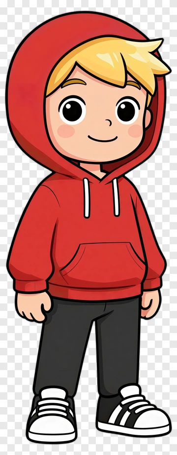 Cartoon Boy In Red Hoodie PNG