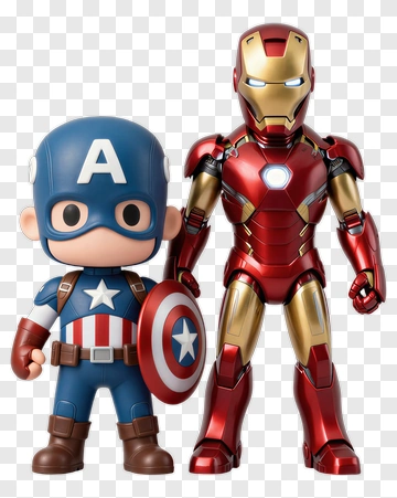 Cartoon Superhero Figures: Captain America And Iron Man PNG