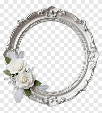 Elegant Silver Frame With White Roses PNG