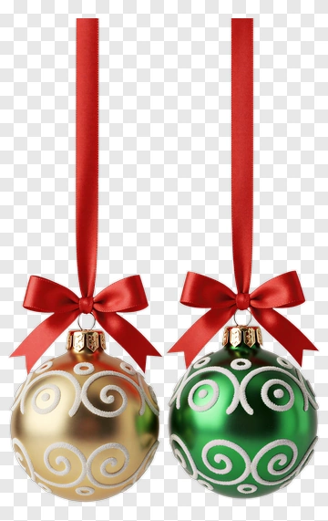 Christmas Ornaments With Red Ribbons PNG