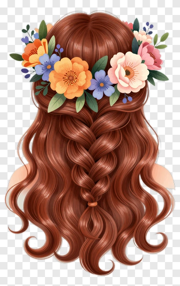Brunette Hair With Floral Crown PNG