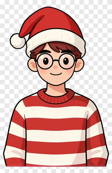 Cartoon Boy Wearing Santa Hat And Striped Sweater PNG
