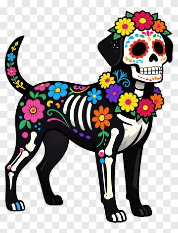 Colorful Dog With Floral Sugar Skull Design PNG
