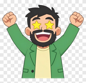 Cartoon Man Celebrating With Star Eyes PNG