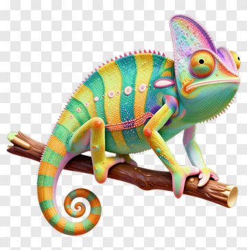 Colorful Chameleon On A Branch PNG