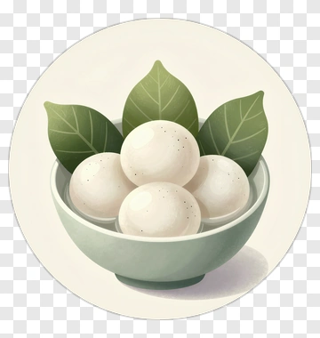 Bowl Of White Eggs With Green Leaves PNG