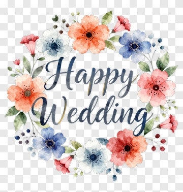 Happy Wedding Floral Wreath PNG