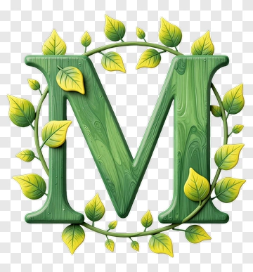 Green Letter M Surrounded By Leaves PNG