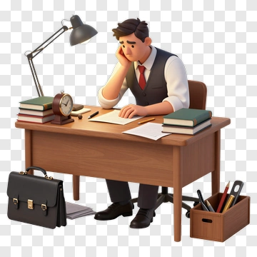 Cartoon Businessman Sitting At A Desk PNG