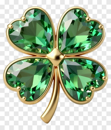 Golden Four-Leaf Clover With Green Gems PNG