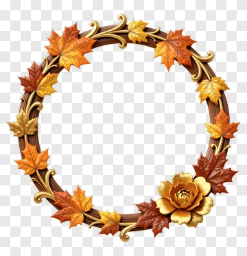 Autumn Leaf Wreath With Flower PNG