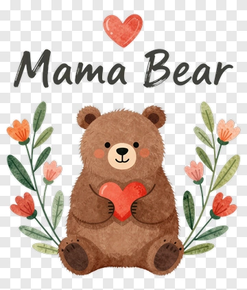 Cute Mama Bear Holding A Heart PNG