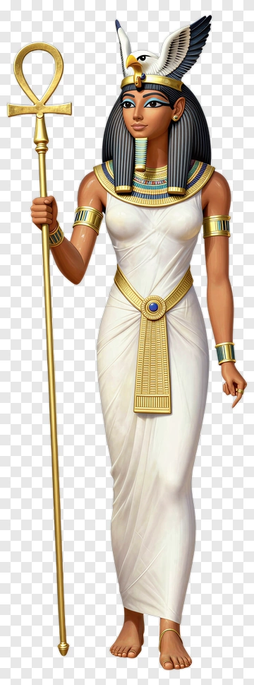 Egyptian Goddess Holding Ankh Staff PNG