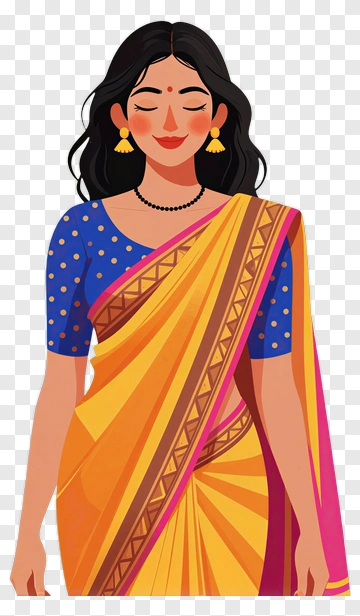 Woman Wearing A Traditional Indian Saree PNG