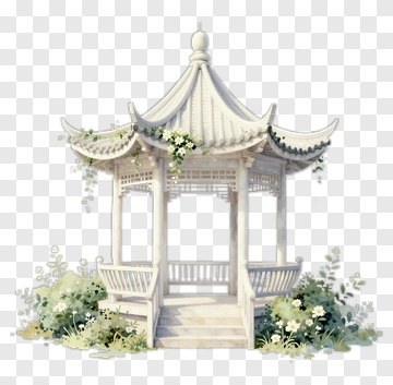 Elegant Garden Pavilion With Flowers PNG