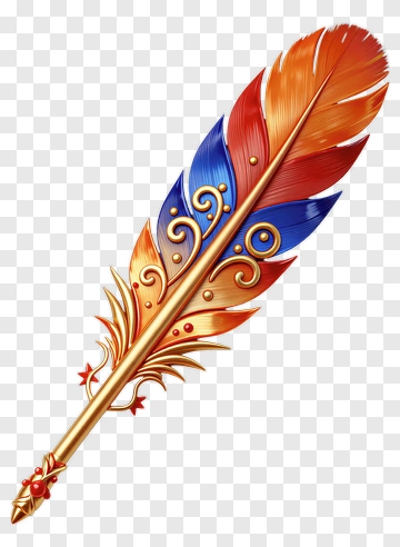 Colorful Feather Quill With Decorative Elements PNG