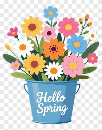 Colorful Flower Bouquet In A Blue Bucket PNG